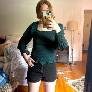 NWT Madewell Lucie Bubble-Sleeve Smocked Top sz. xs, green